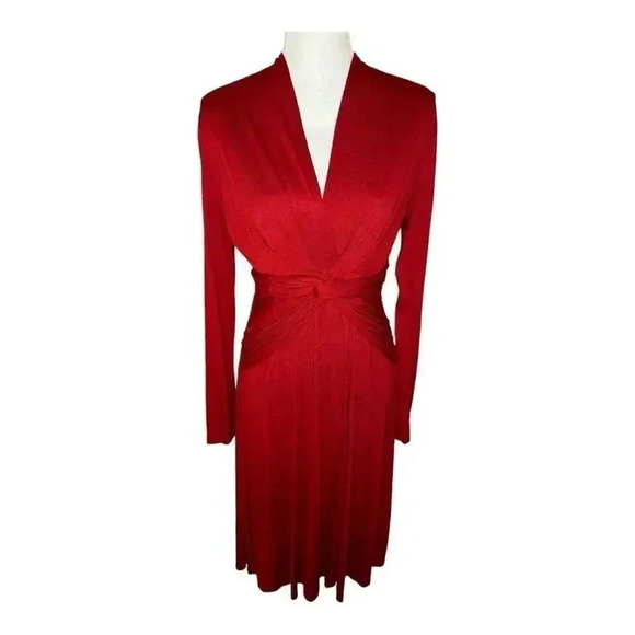 PURE COLLECTION Size 4 Poppy Red‎ Jersey Crepe Ruched Twist Waist V-Neck Dress - Picture 1 of 6